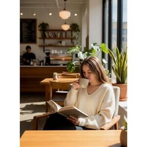 H&M Pale Yellow Wool Blend Sweater and  Relaxed Fit Blue Pull-On Jeans Medium